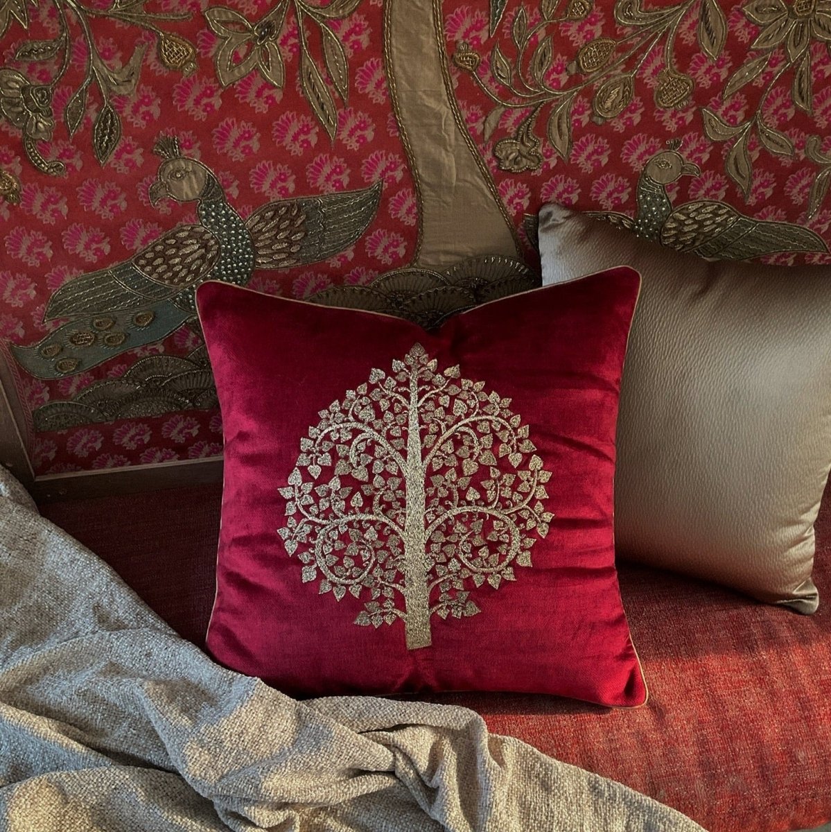 Embroidered: Tree of Life in Fiery Red - Main Image