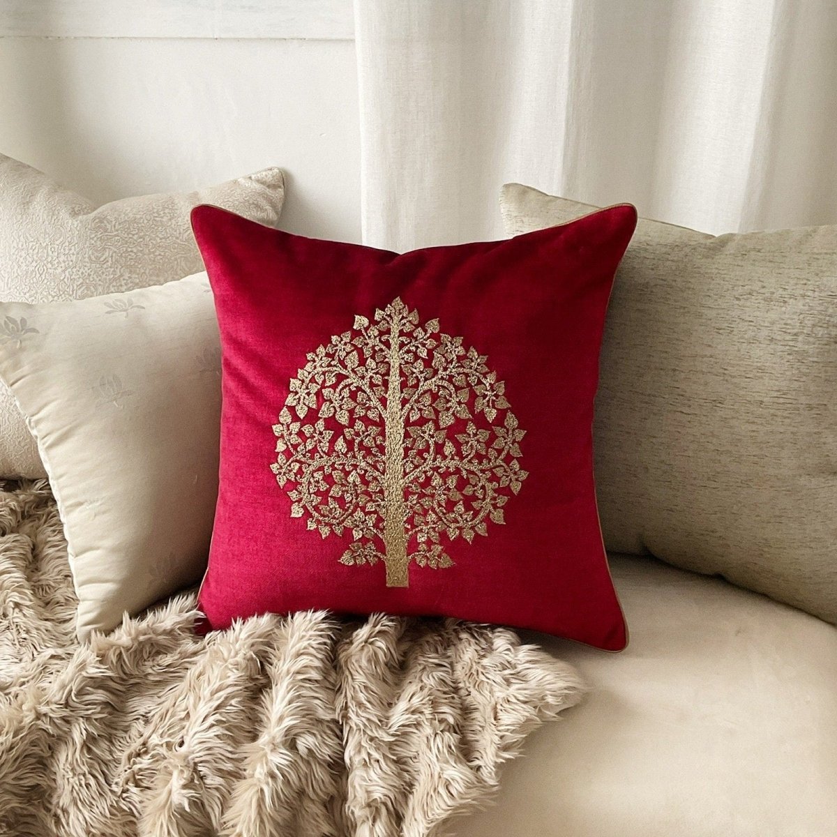 Embroidered: Tree of Life in Fiery Red - Studio Covers