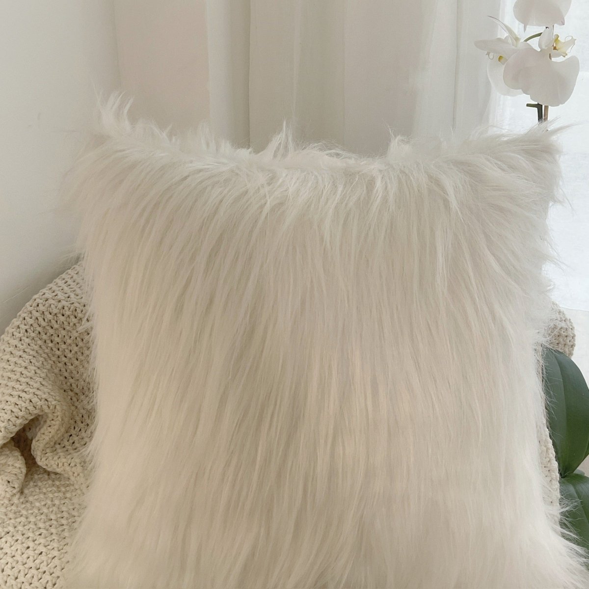 Ivory White Faux Fur Cushion Cover by Studio Covers
