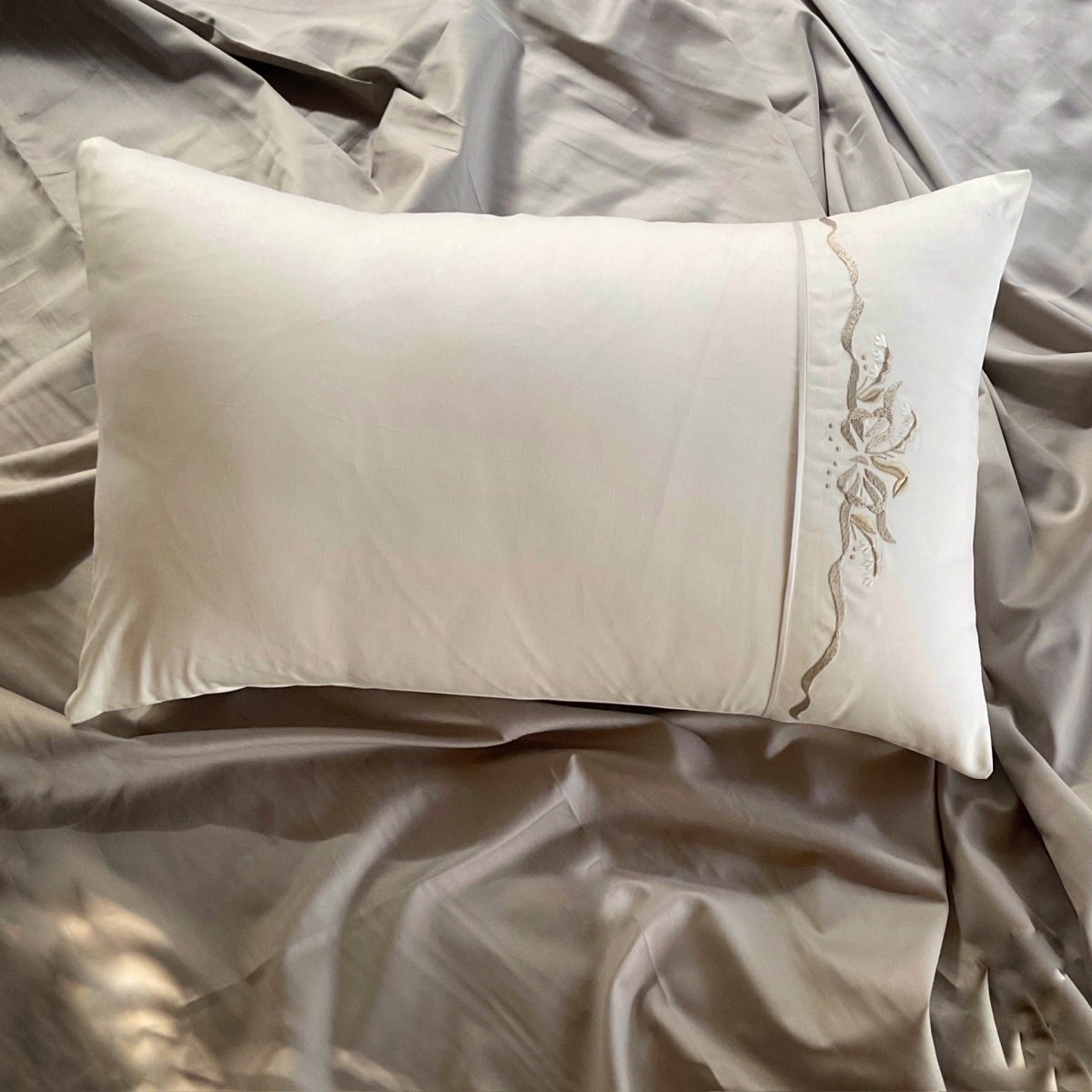 Ivory White Embroidered Ivy Fleur Pillow Covers Studio Covers - Main Image