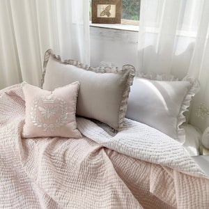 Waves in Blush - A Handcrafted Kantha Coverlet - Comes with Four Pillowcases and One Cushion Cover  - Studio Covers