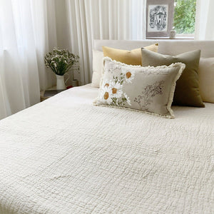 Paper Skies - A Handcrafted Kantha Bedspread - Comes with Two Ruffled Ivory Pillowslips - Studio Covers