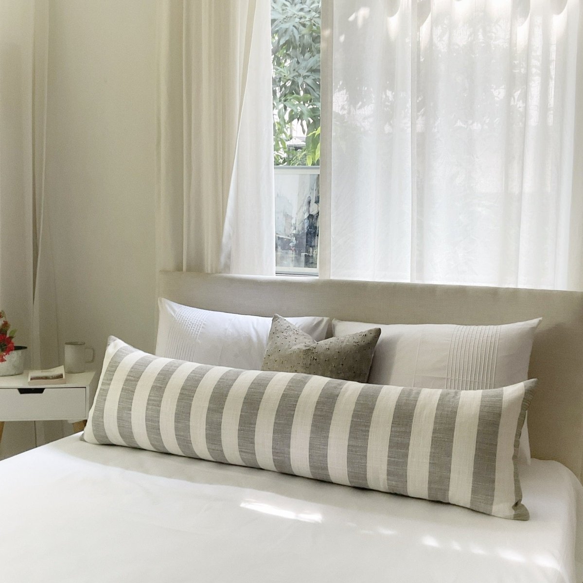Coastal Positano Grey Cotton Body Pillow by Studio Covers