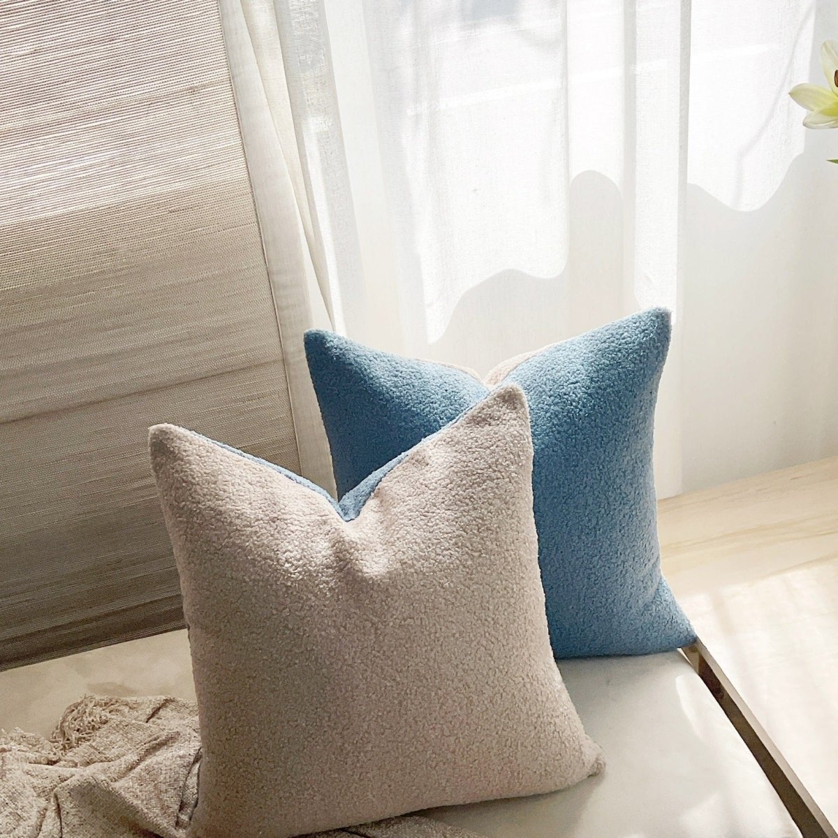 Blue Beige Reversible Boucle Reversible Cushion Cover Studio Covers