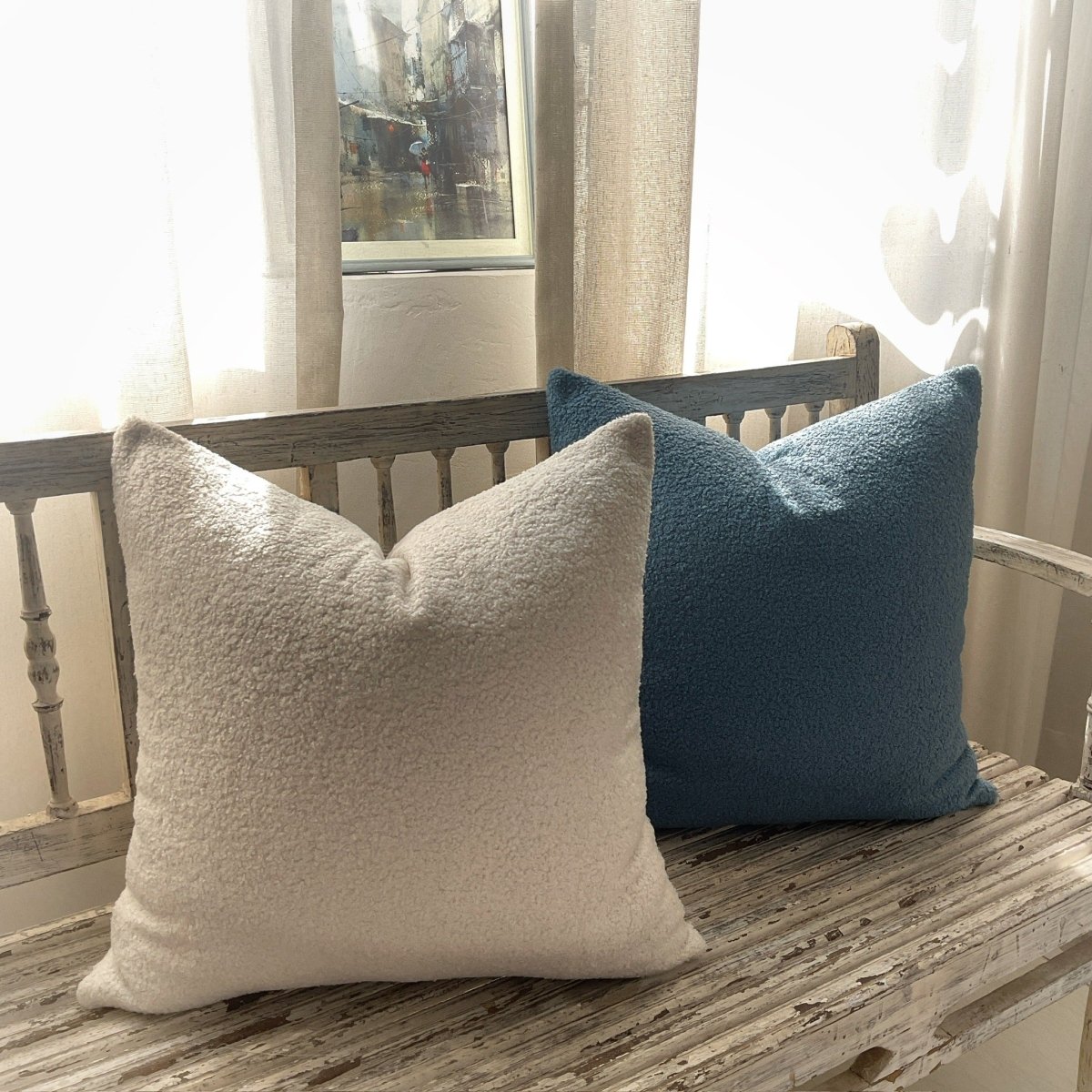 Revesible Boucle: Latte - Indigo - Studio Covers