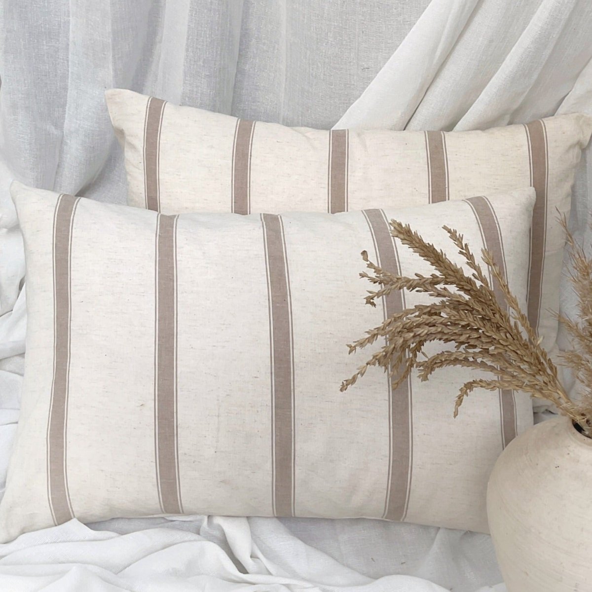 Savoy Striped Contemporary Beige Pillow Covers by Studio Covers