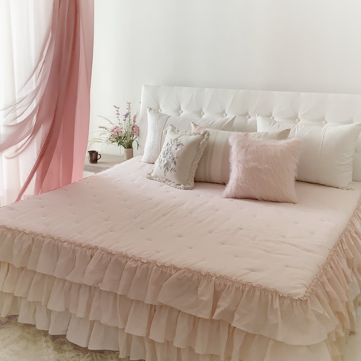 Alicia - The Whimsical Ruffled Bedspread - Comes With Two Pillowcases - Studio Covers