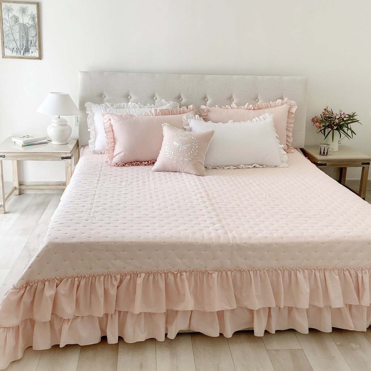 Elaine - A Freefalling Ruffled Bedspread - Comes With Two Ruffled Pillowcases - Studio Covers