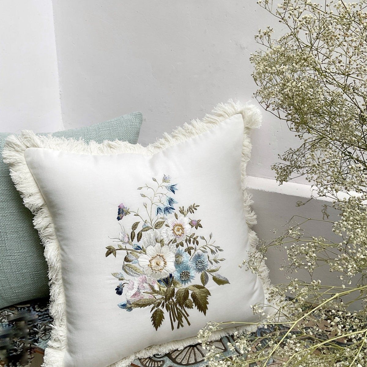 Hand Embroidered Soft Minimal Cushion Cover Faith by Studio Covers