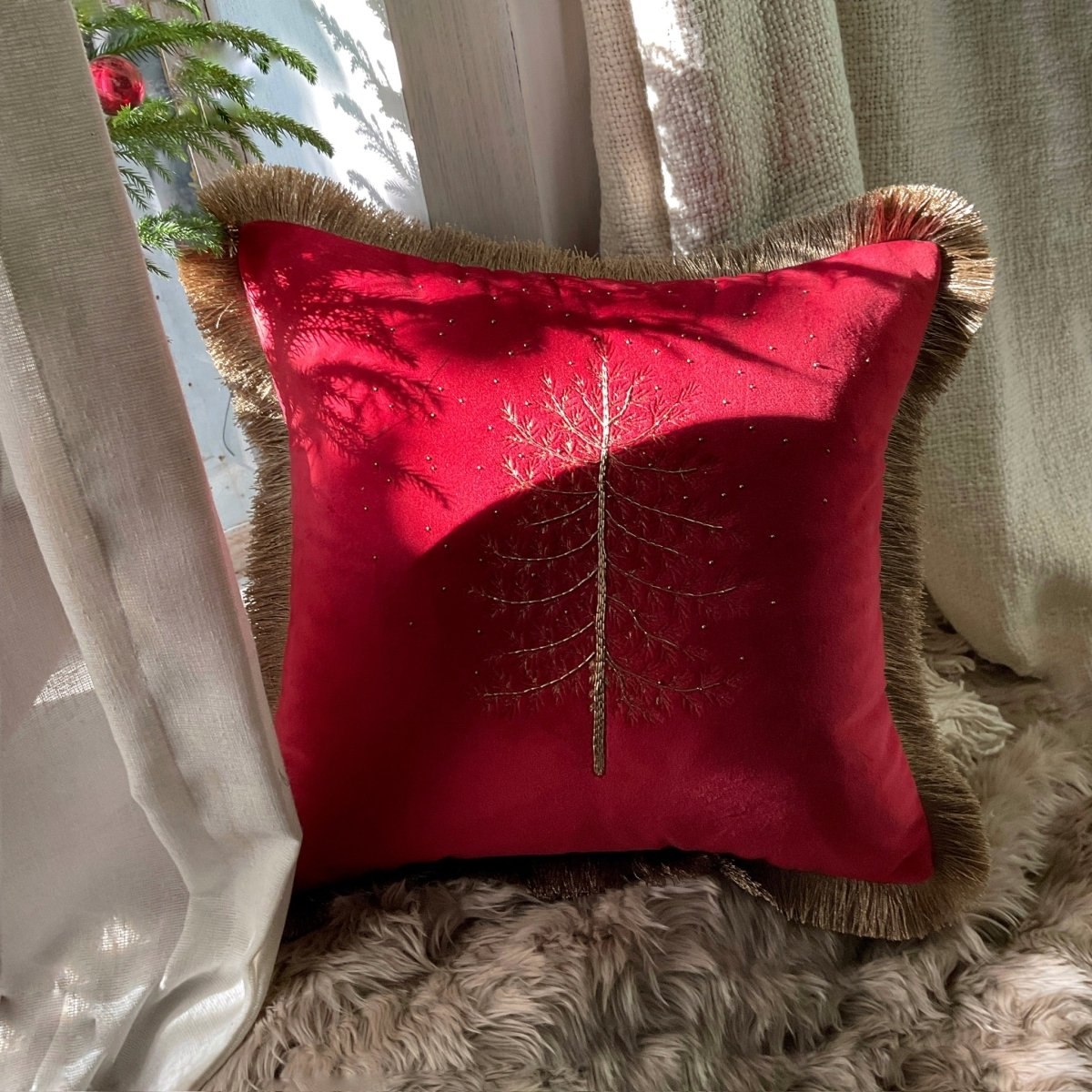 Hand Embroidered Christmas Tree Cushion Cover by Studio Covers - Main Image