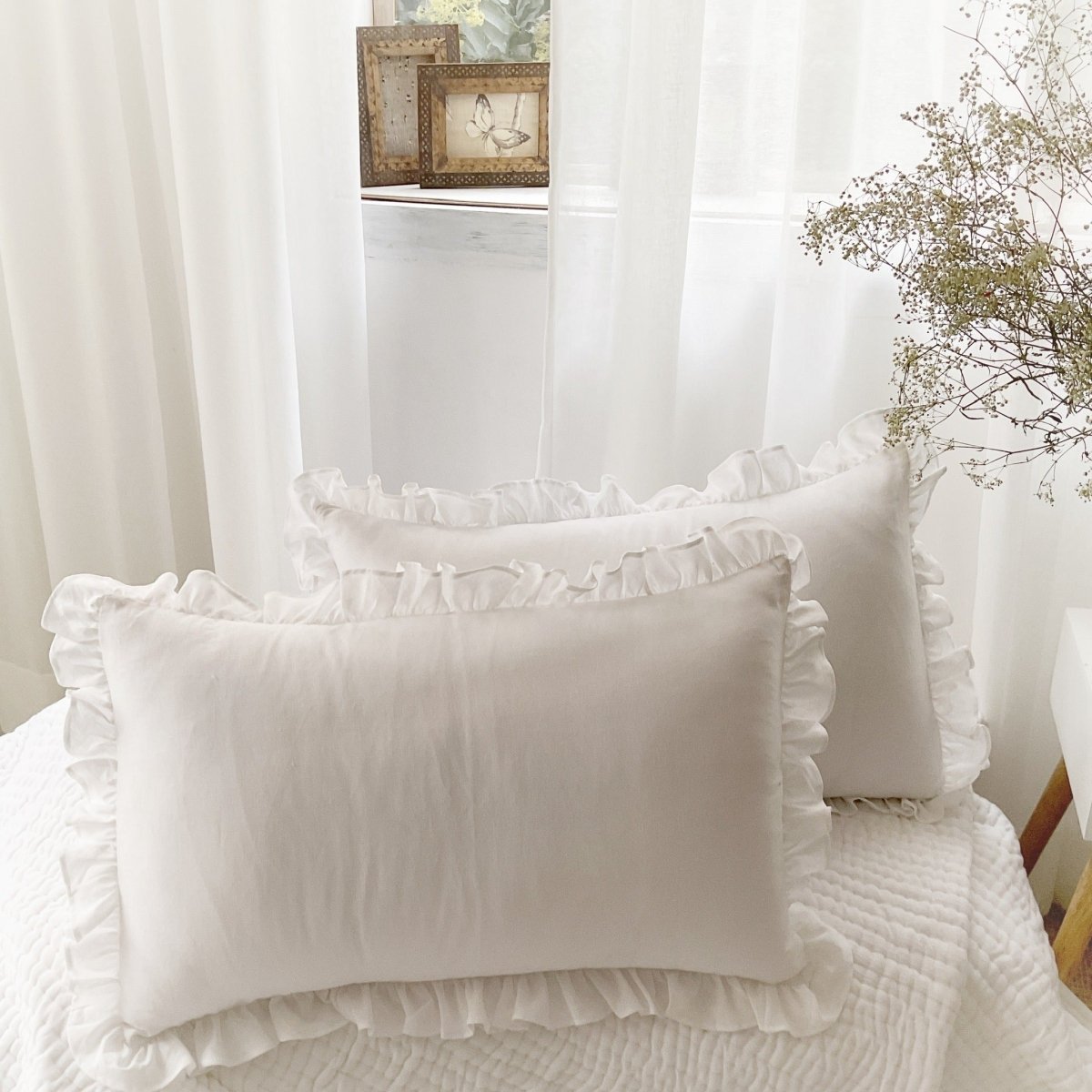 White Cotton Ruffled Shabby Chic Clouds Pillow Covers Studio Covers